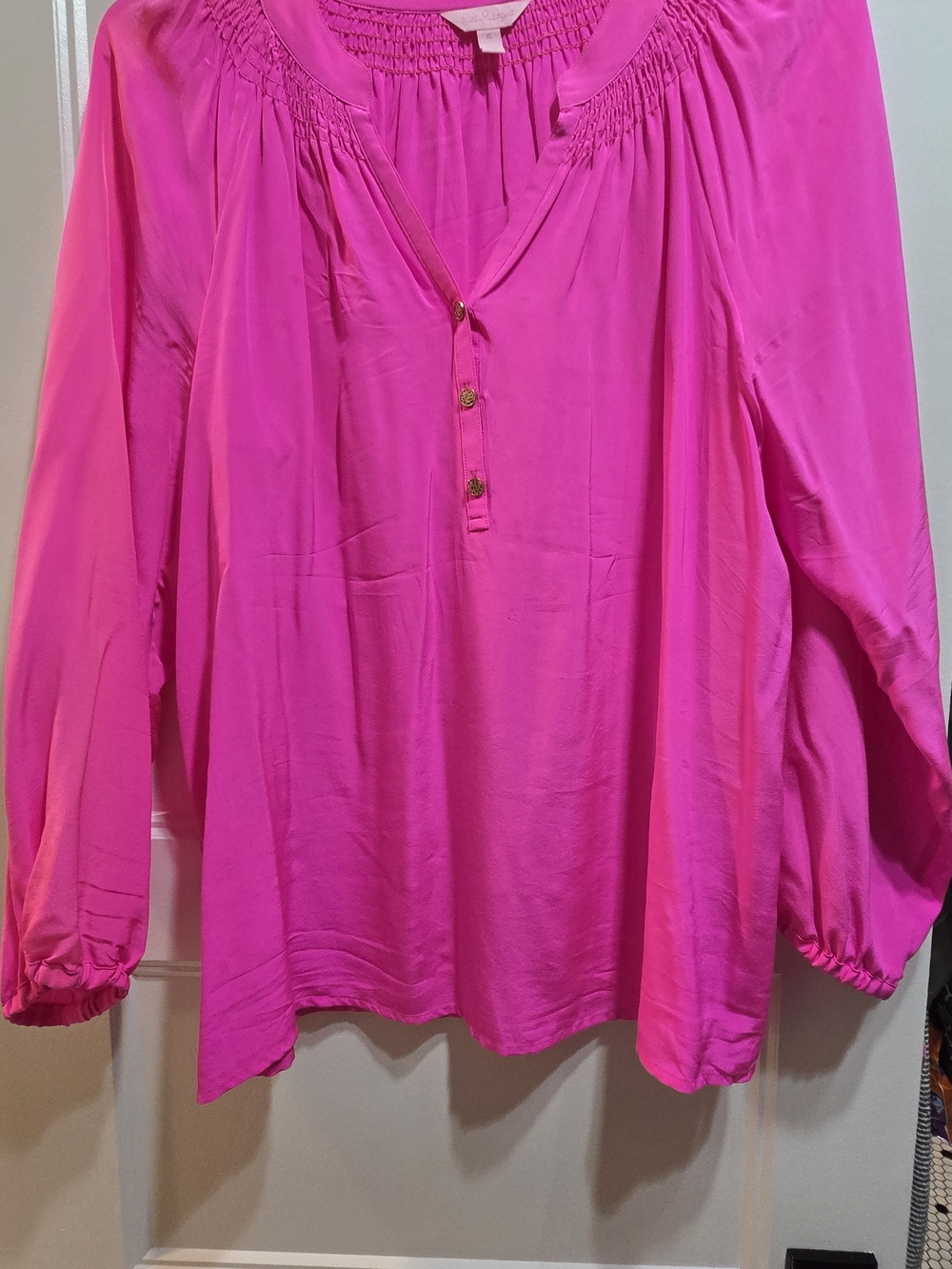 Lilly Pulitzer Hot Pink Elsa Silk Button-Front Blouse Size XL